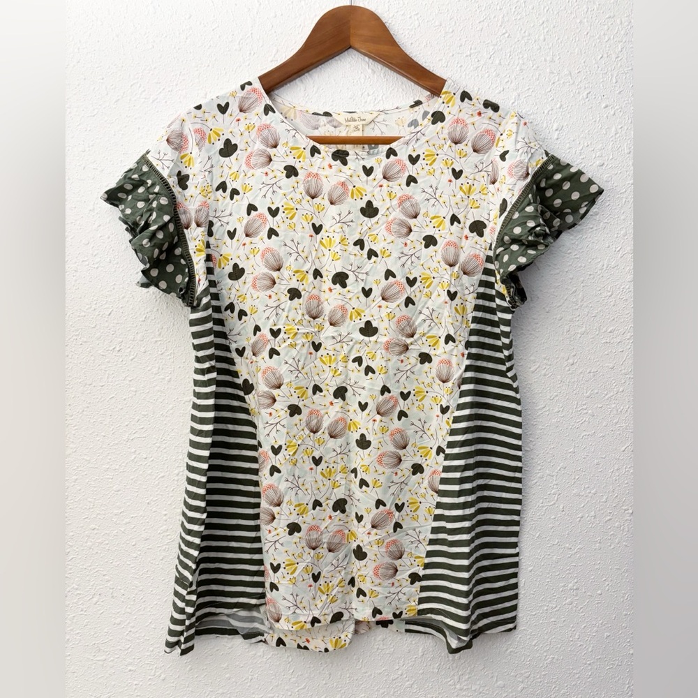 Matilda Jane womens top Med floral striped mixed flutter short sleeve rayon